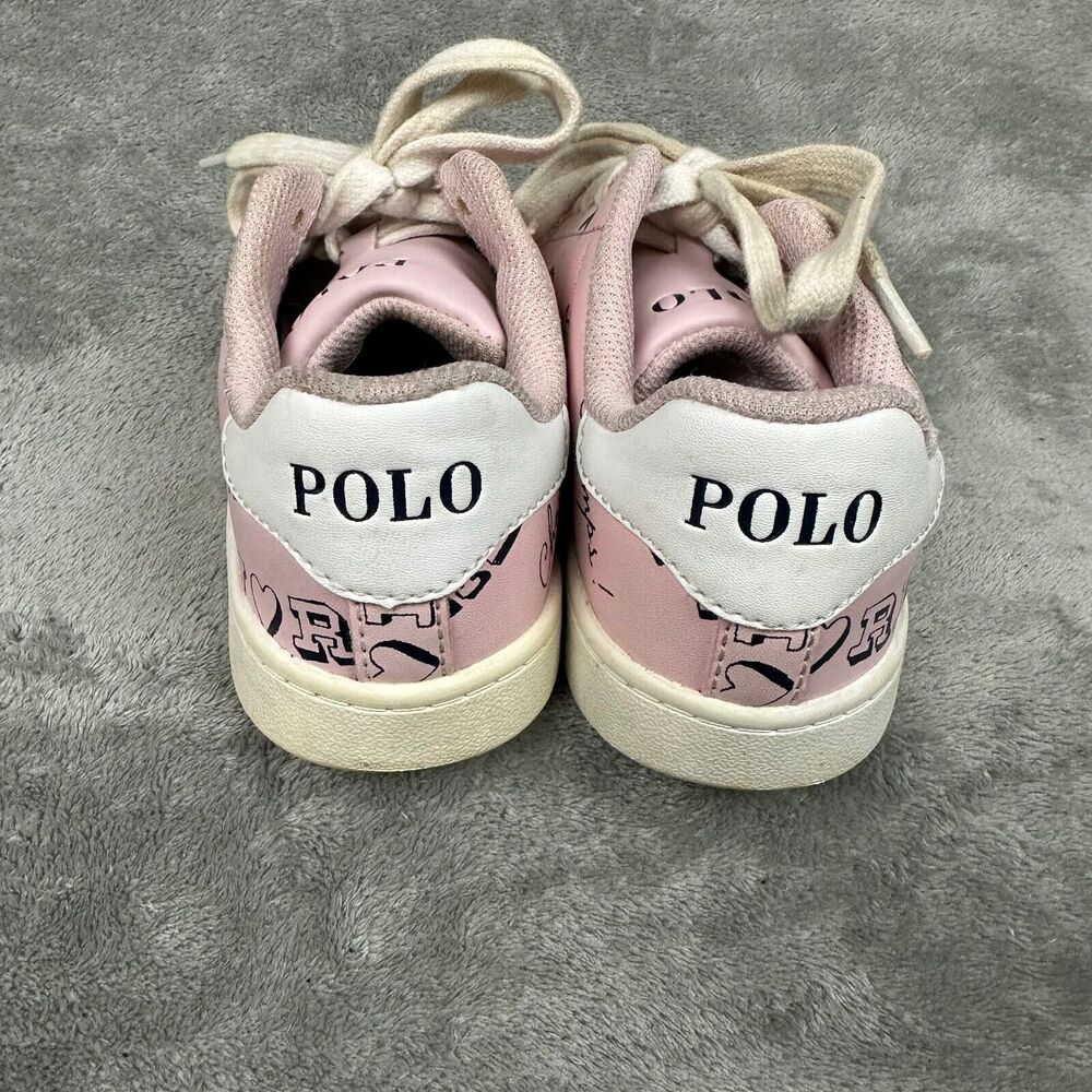 Polo Ralph Lauren Kids Pink Graphic Print Leather Sneakers Low Top - Picture 6 of 10